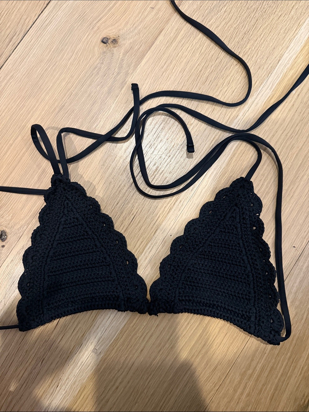 Beach Riot Black Crochet Triangle Bikini Top